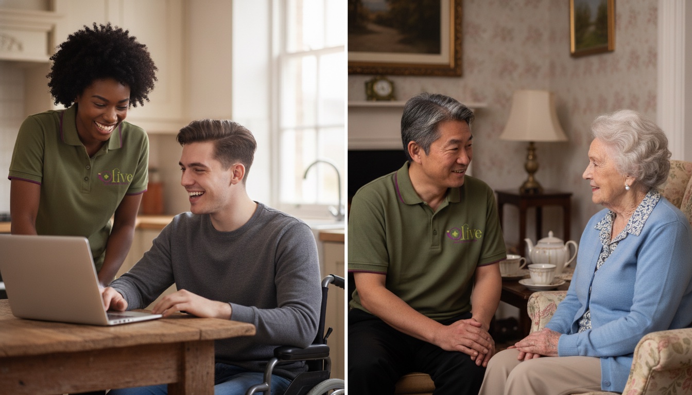 Carers supporting a younger adult and an older adult at home.
